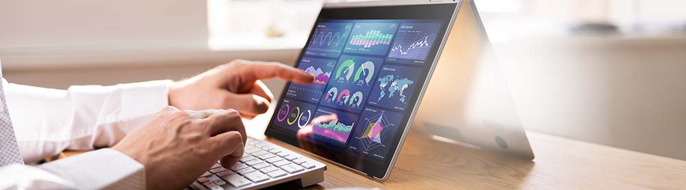 Finger selecting data on a tablet