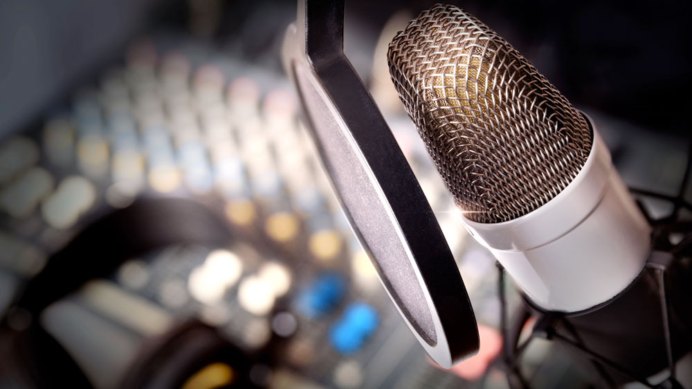 Close up of microphone in studio