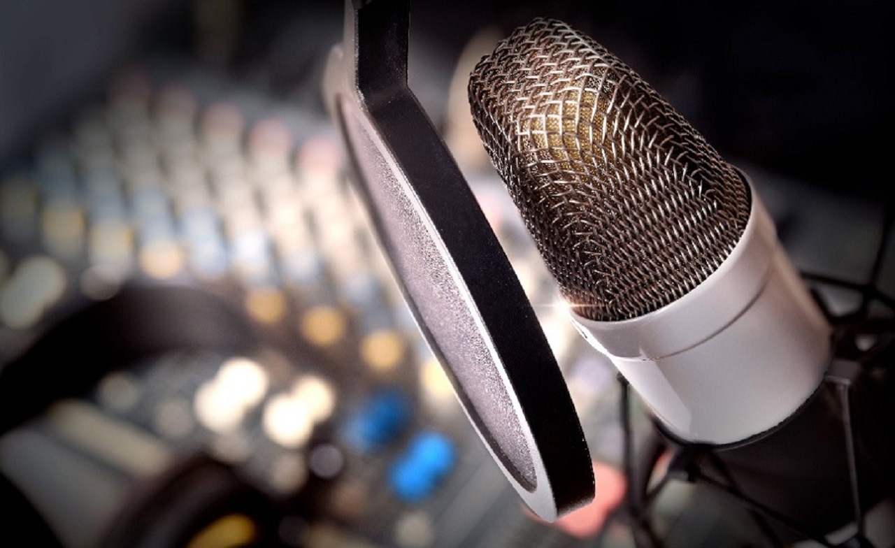 Up close view of professional microphone