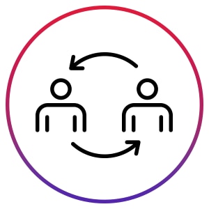 Depiction of two people standing side-by-side with arrows pointing to each other