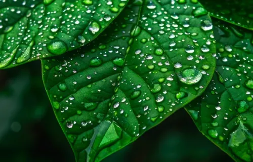 three green leaves with dew representing digital triplet concept