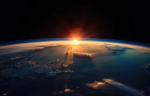 Sun on the horizon view from space