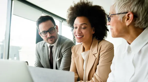Individuals collaborating over a screen