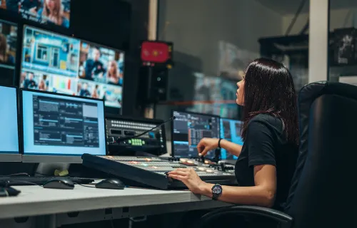 person working in broadcast control room