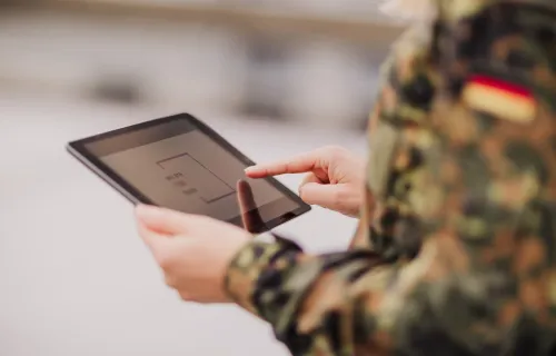 Soldier working with tablet